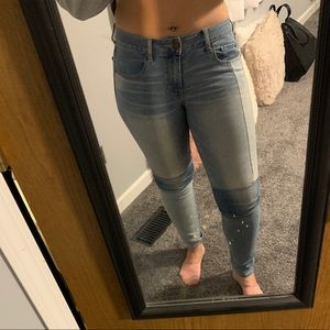 Patchwork denim skinny jeans